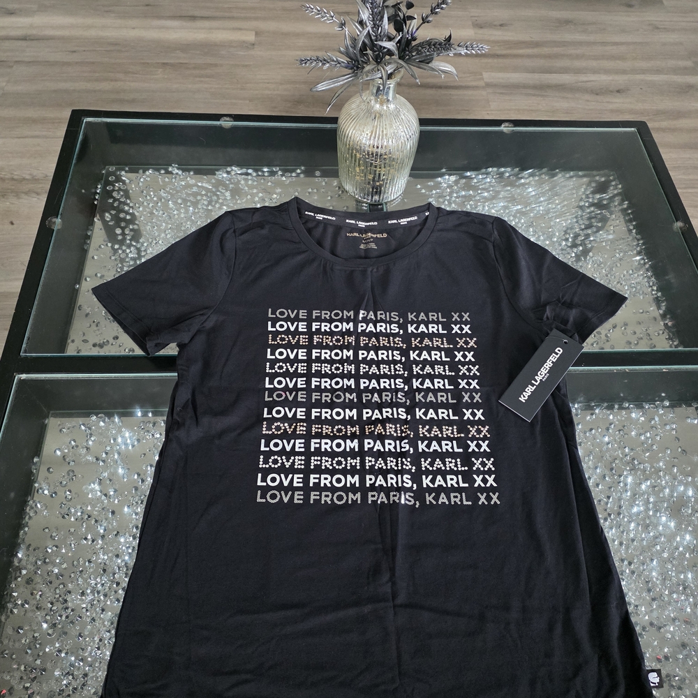 Karl Lagerfeld Black Tee with White and Silver Accents - Picture 9 of 11